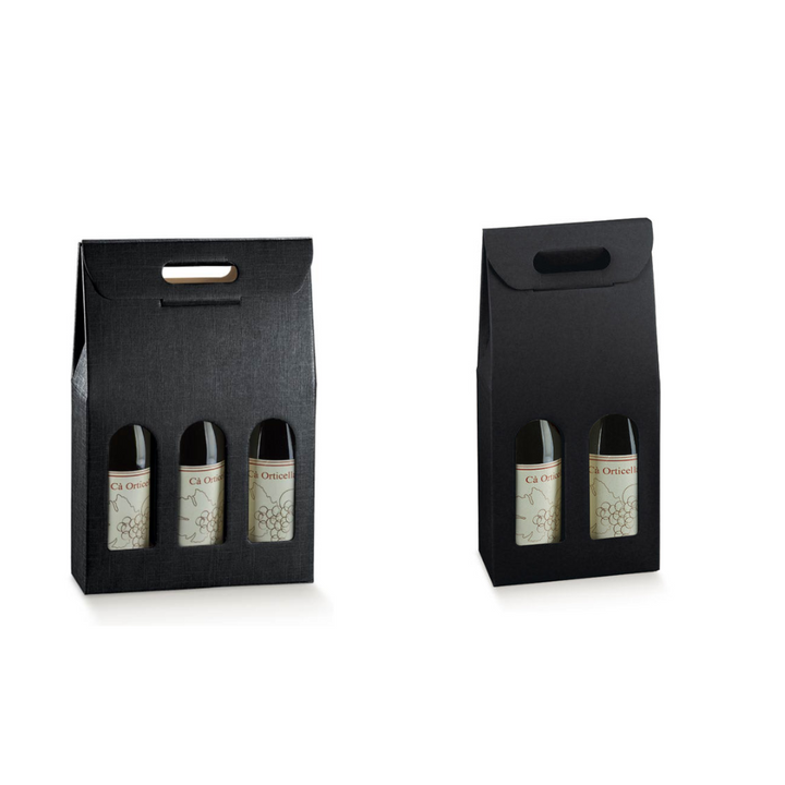 Scatola Portabottiglie Scotton in Cartoncino Nero con Maniglia – Per 1, 2 o 3 Bottiglie