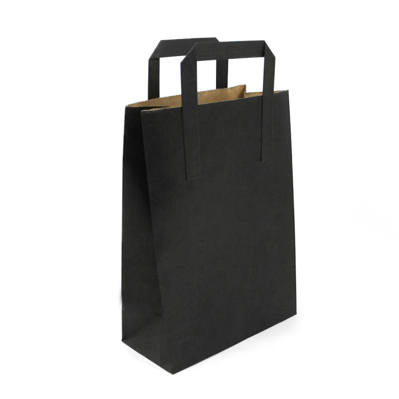 Shopper in Carta Kraft Nere con Manico Piatto – Confezione da 50 Pezzi
