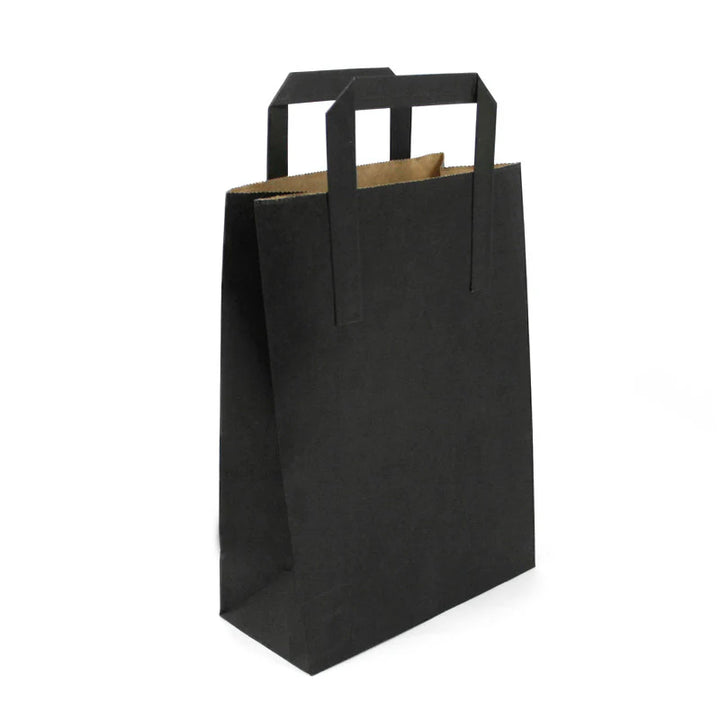Shopper in Carta Kraft Nere con Manico Piatto – Confezione da 50 Pezzi