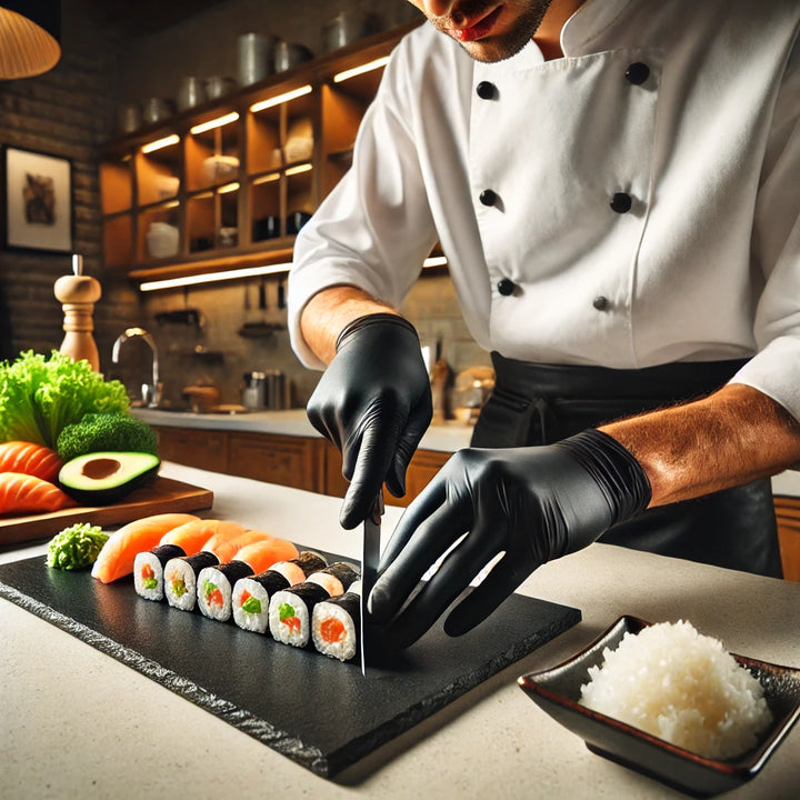 200pz Guanto chef Sushi monouso nero con microgrip M/L - Walking