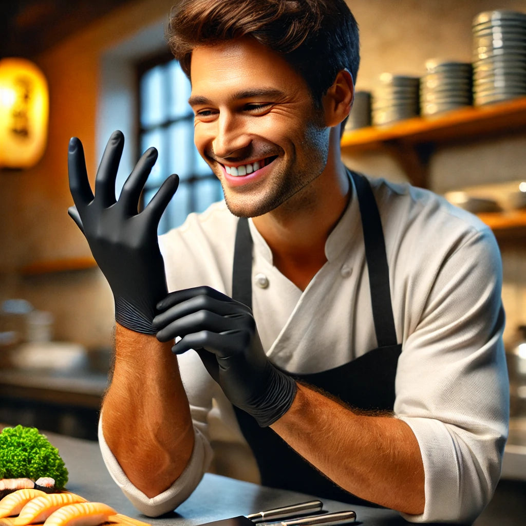 200pz Guanto chef Sushi monouso nero con microgrip M/L - Walking