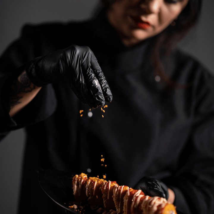 200pz Guanto chef Sushi monouso nero con microgrip M/L - Walking