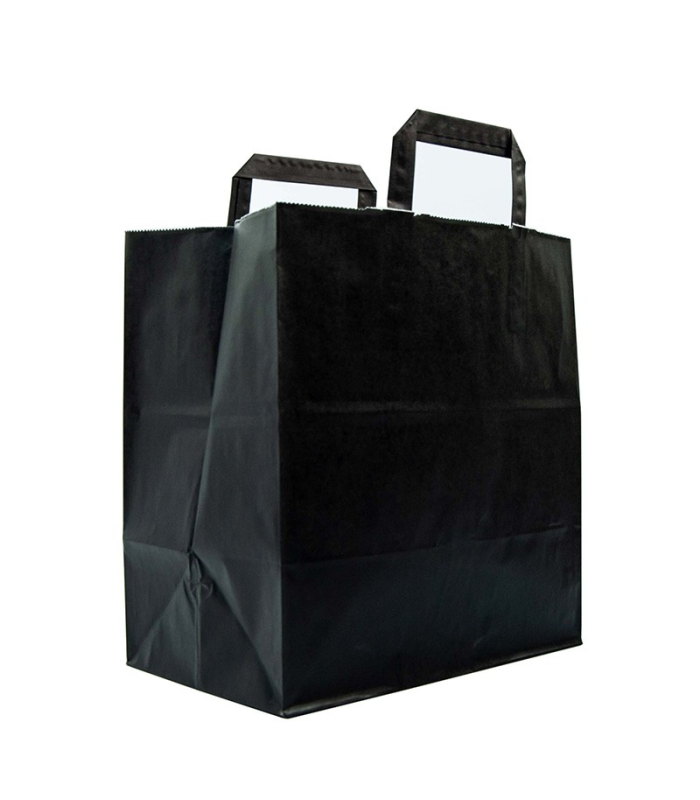 Shopper in Carta Kraft Nere con Manico Piatto – Confezione da 50 Pezzi