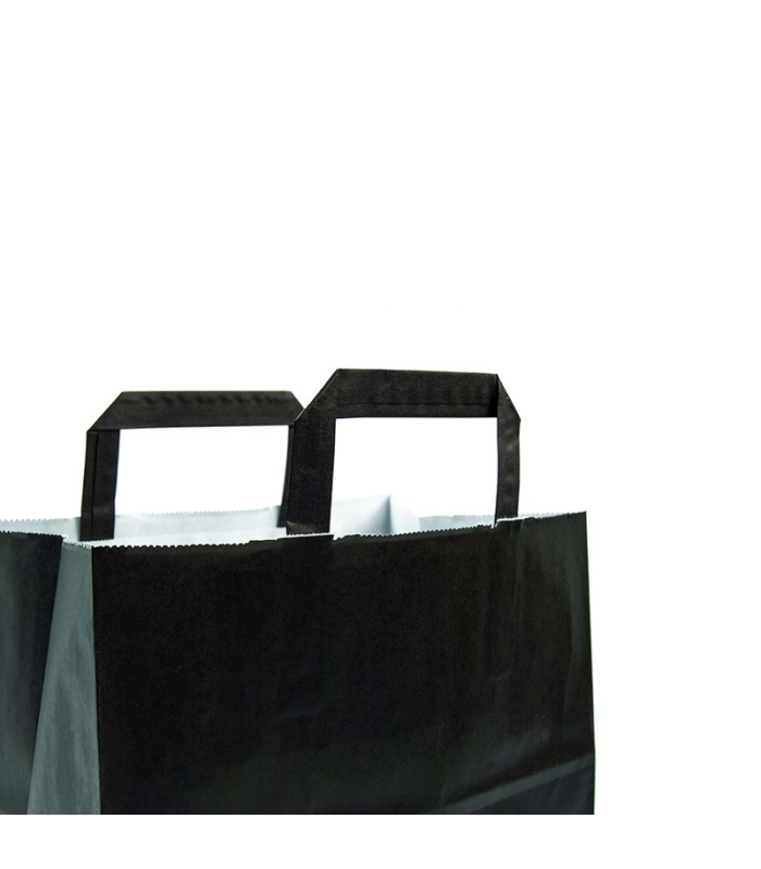 Shopper in Carta Kraft Nere con Manico Piatto – Confezione da 50 Pezzi