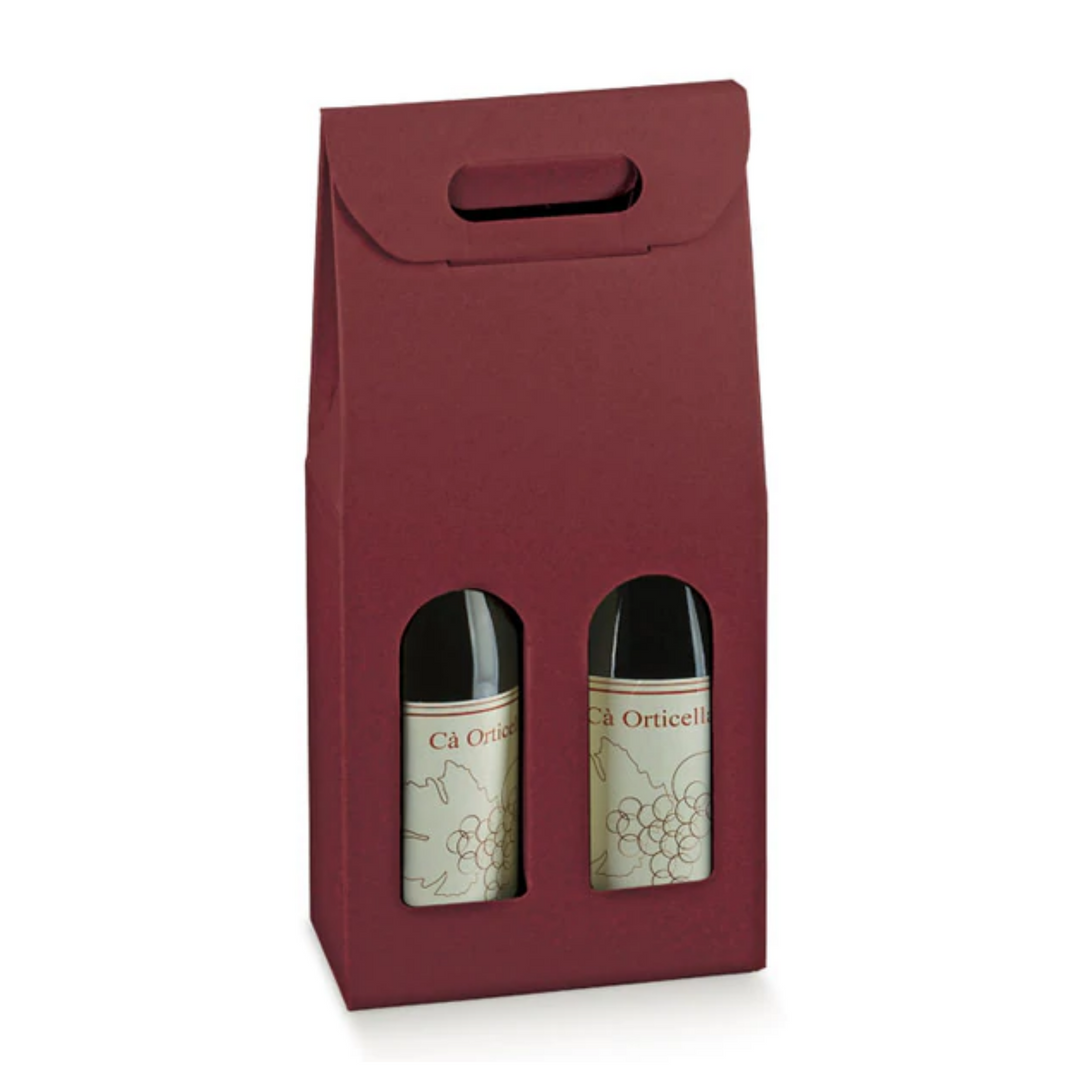 Scatola Portabottiglie Scotton in Cartoncino Bordeaux con Maniglia – Per 1, 2 o 3 Bottiglie