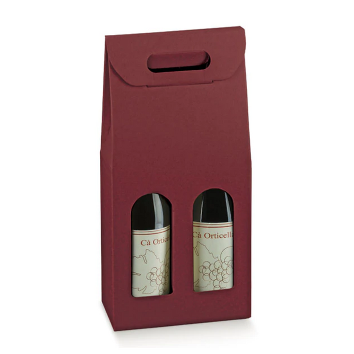 Scatola Portabottiglie Scotton in Cartoncino Bordeaux con Maniglia – Per 1, 2 o 3 Bottiglie