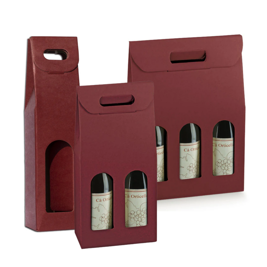 Scatola Portabottiglie Scotton in Cartoncino Bordeaux con Maniglia – Per 1, 2 o 3 Bottiglie