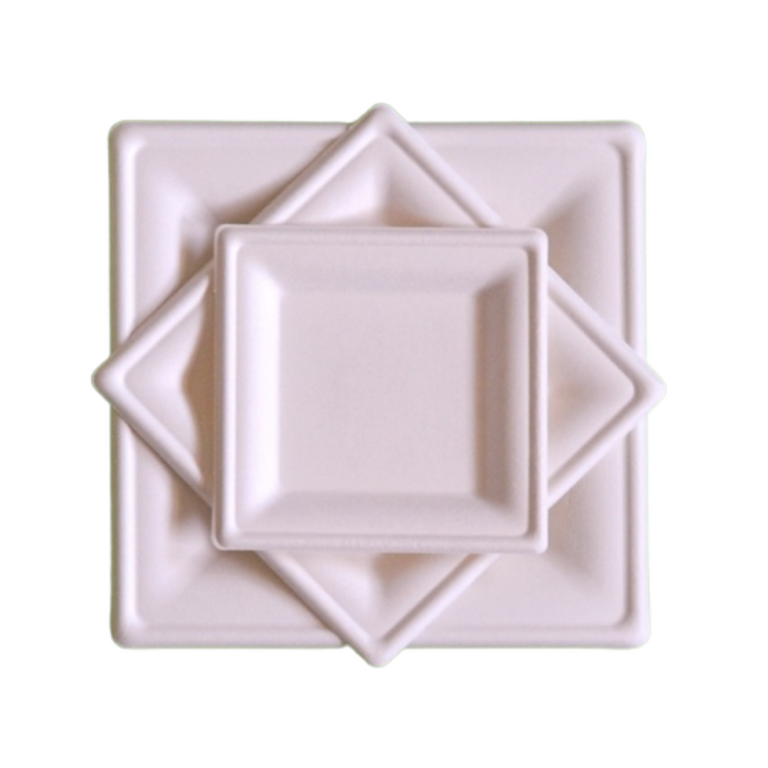 Piatti quadrati bianchi in polpa di cellulosa