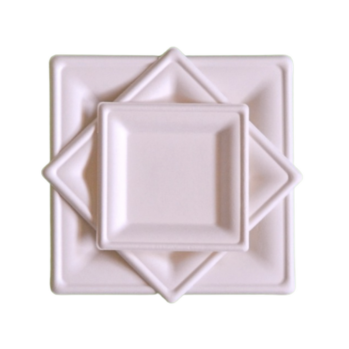 Piatti quadrati bianchi in polpa di cellulosa