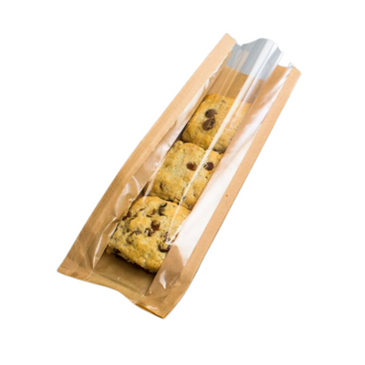 500pz Sacchetti baguette antigrasso termosaldati carta kraft avana con finestra 15x35cm