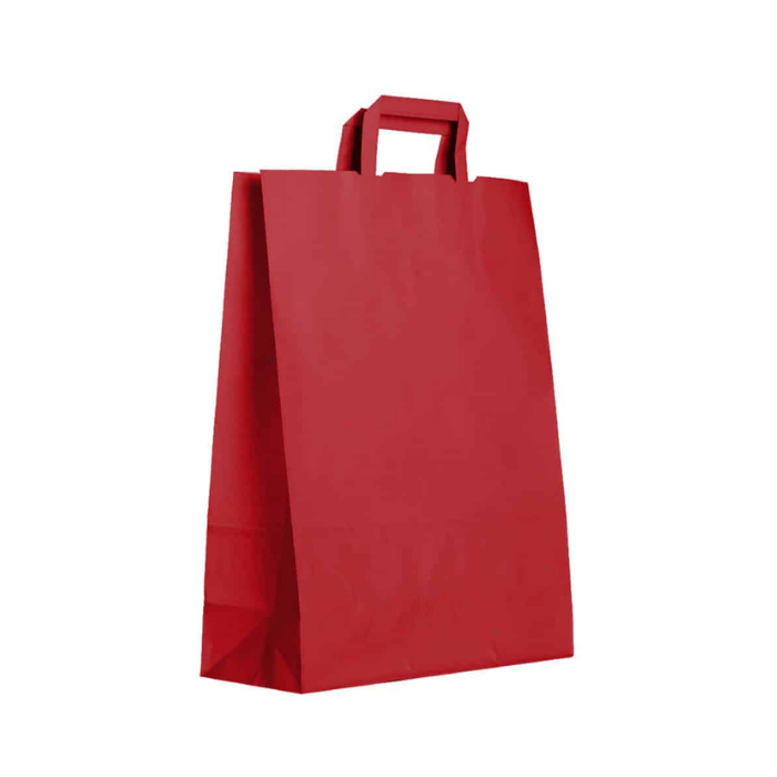 Shopper in Carta Kraft Rosse con Manico Piatto – Confezione da 50 Pezzi