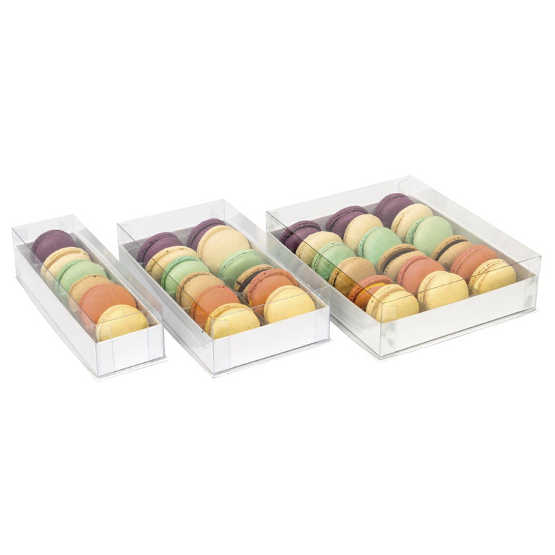 5pz Scatole Macaron coperchio trasparente e base colorata