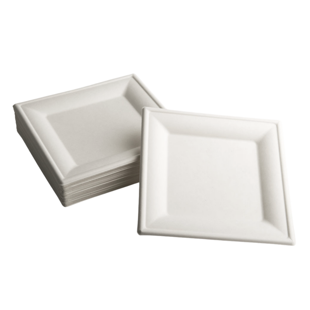Piatti quadrati bianchi in polpa di cellulosa