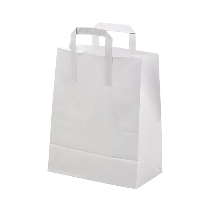 Buste Shopper in Carta Kraft Bianche con Manico Piatto