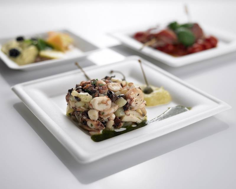 Piatti quadrati bianchi in polpa di cellulosa