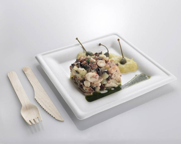 Piatti quadrati bianchi in polpa di cellulosa