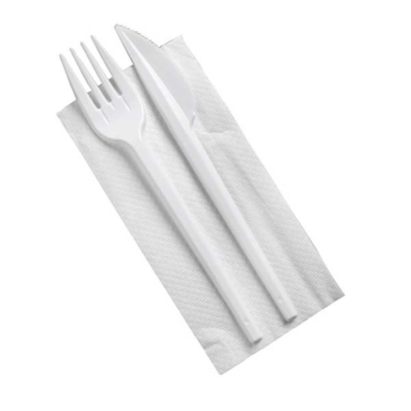 Kit monouso Coltello  Forchetta Bio e Tovagliolo imbustati singolarmente 16,5cm