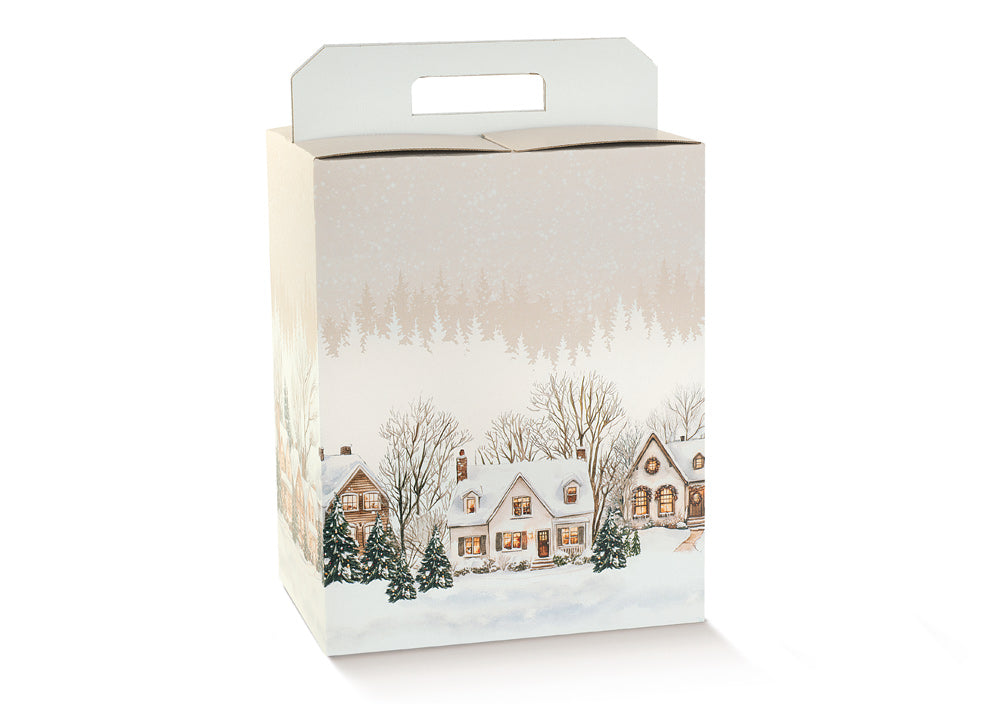 Scatola Porta Panettone e Bottiglia Scotton – Fantasia “Christmas Village” - 30 pezzi