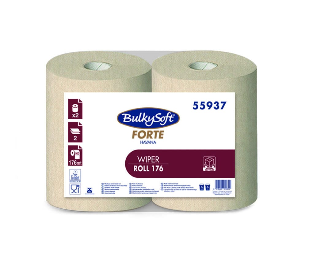 Bobina Industriale BulkySoft Forte Havana Wiper 176 Micro 55937 – 2 Veli, 800 Strappi – 2 Rotoli