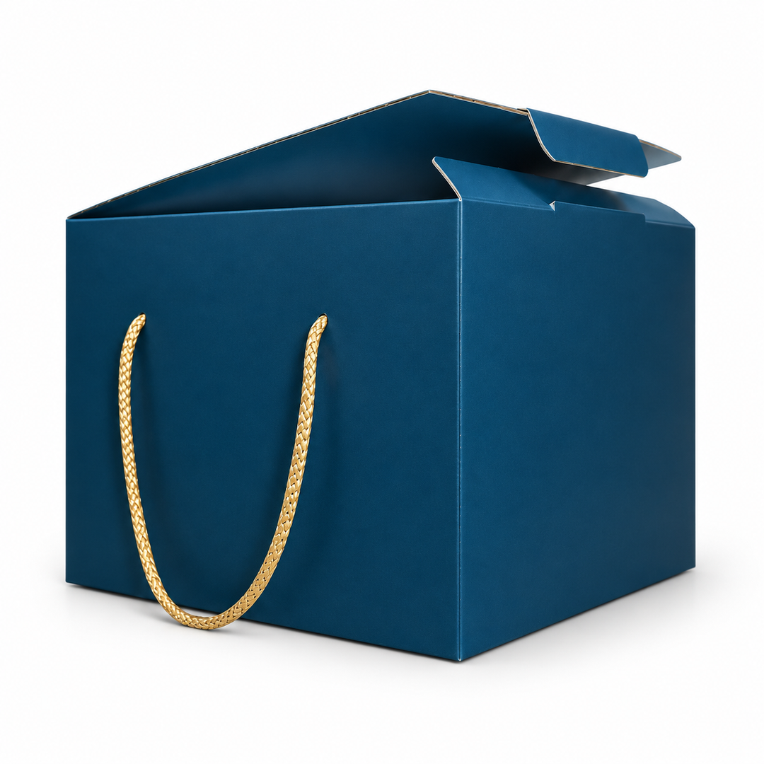Scatola porta panettone in cartone con cordini oro Personalizzabile - 24x24cm Altezza 18cm
