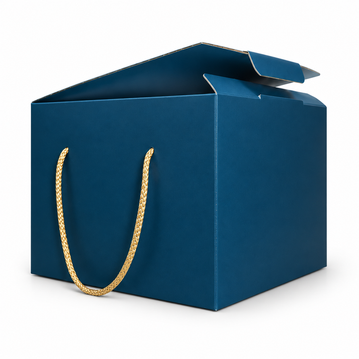 Scatola porta panettone in cartone con cordini oro Personalizzabile - 24x24cm Altezza 18cm