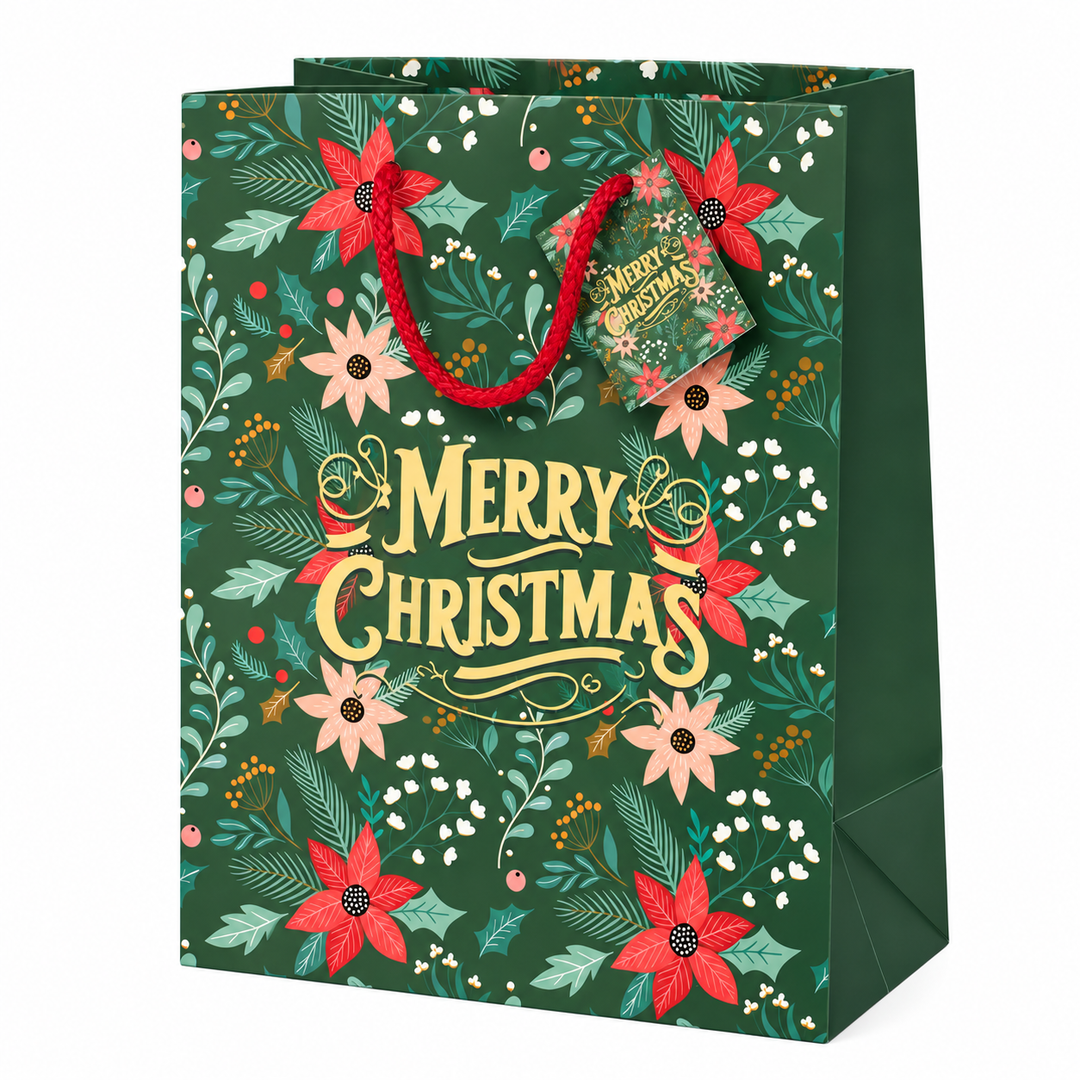 Shopper Natalizia “Merry Christmas” Mix di Colori – Sacchetti Regalo Natale – 12 Pezzi