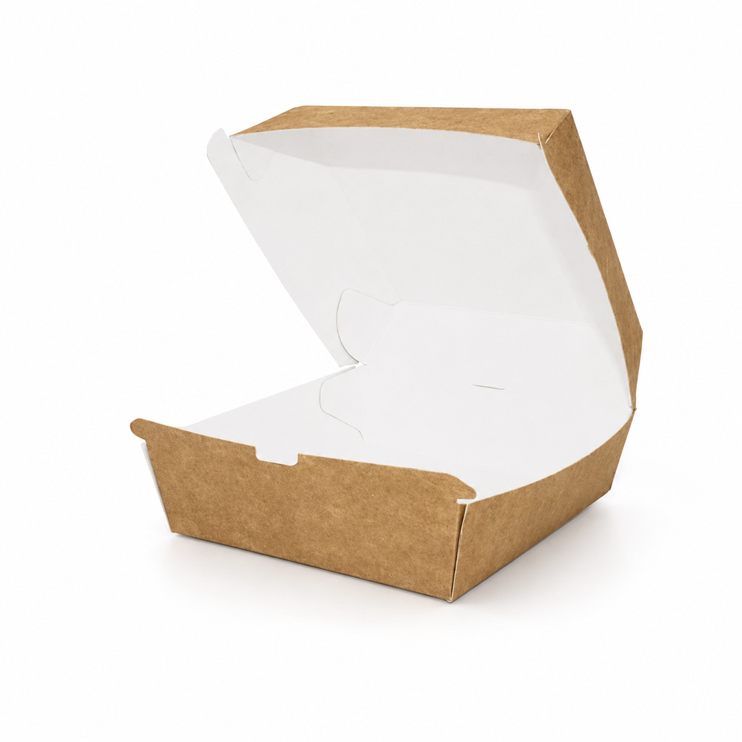 Contenitori porta hamburger avana con interno bianco - 50 pezzi