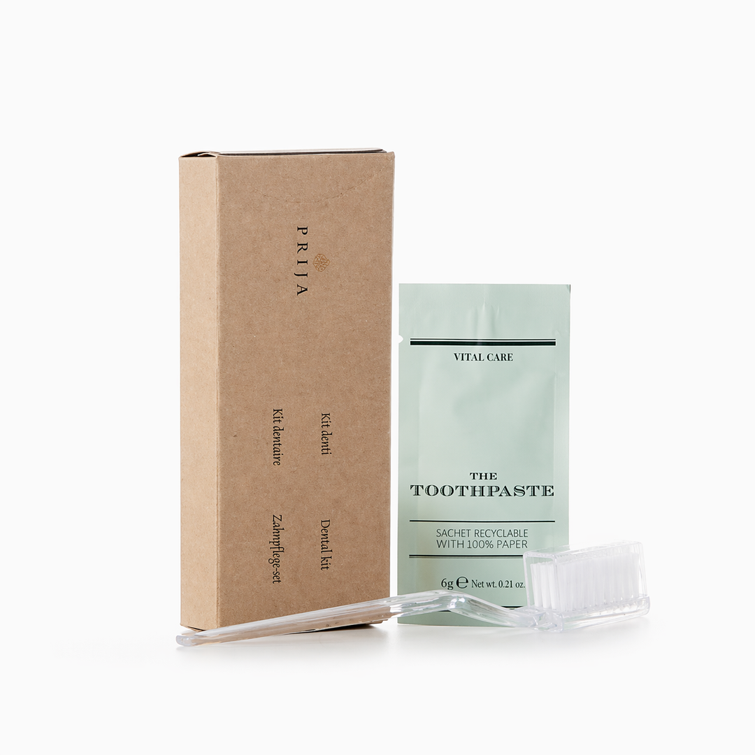 Set Denti in Astuccio Riciclato PRIJA – Kit Cortesia Eco-Friendly 100 pezzi