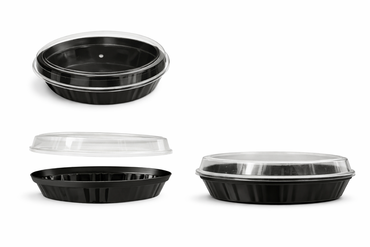 Vassoio Profitterol in PS con Coperchio Trasparente Base Nera - 30 Pezzi