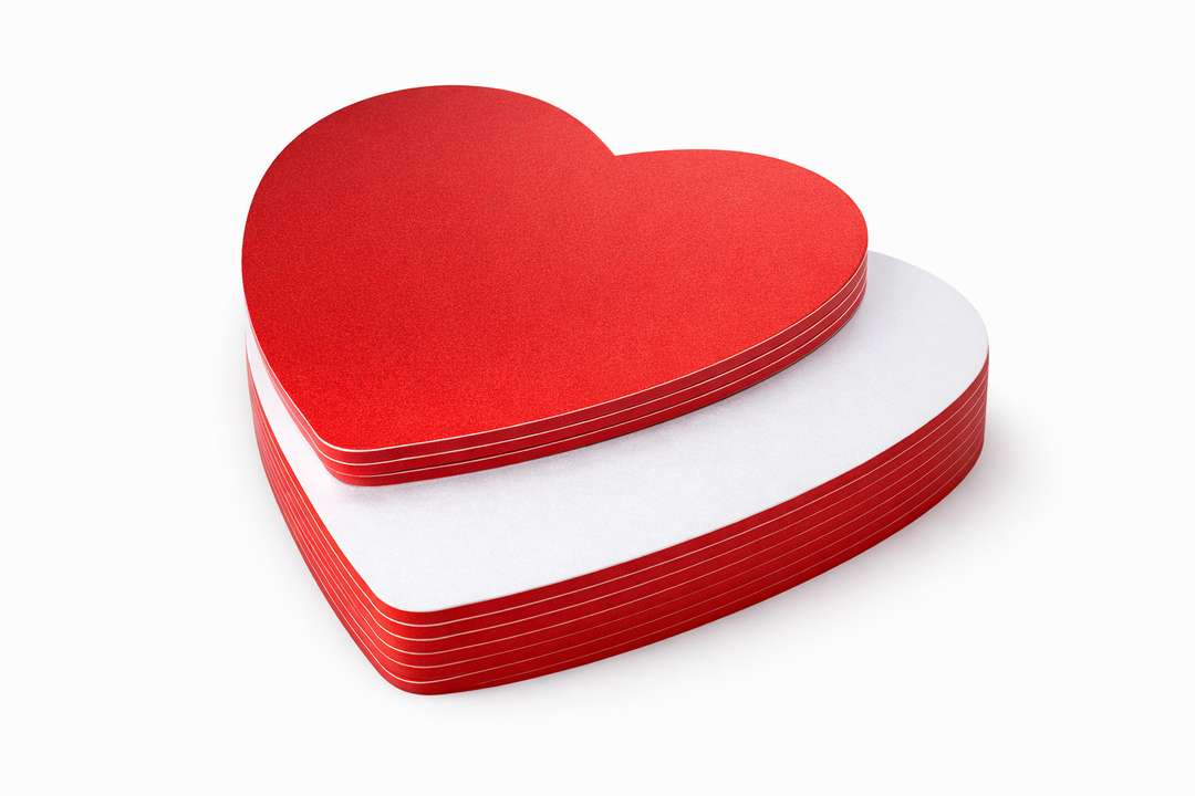 Base per Torta a Forma di Cuore – Double Face Rosso/Bianco 26,5×26,5cm – 25 Pezzi
