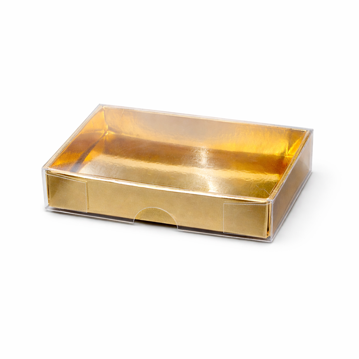 Scatola Oro per Cioccolatini e Praline con Coperchio Trasparente – Eleganza e Valorizzazione del Prodotto