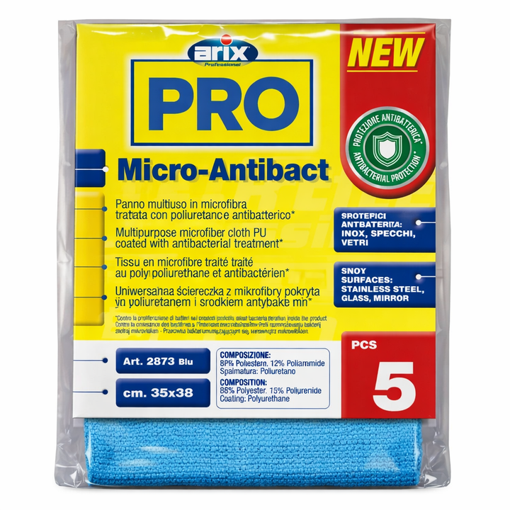 Panno Microfibra Arix Micro-Antibact 35x38 cm – Confezione da 5 Pezzi