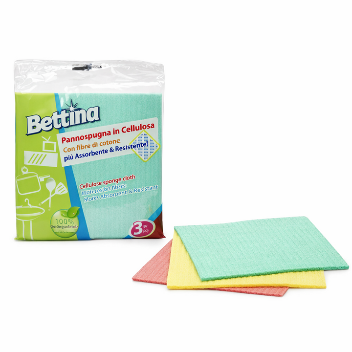 Pannospugna in Cellulosa Bettina 18x18 cm – Confezione da 3 Pezzi