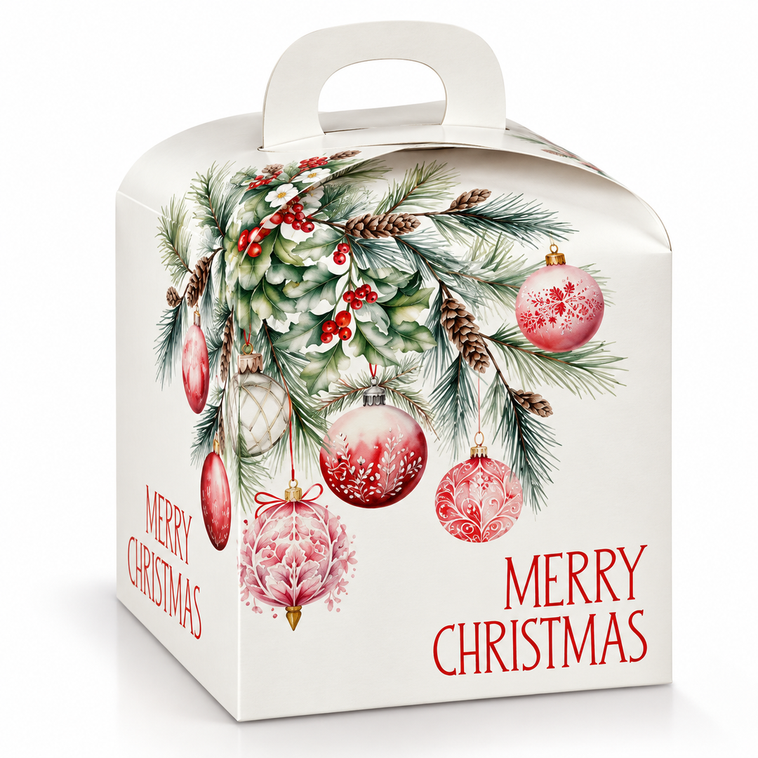 Scatola portapanettone Scotton fantasia addobbi Natalizi con manico e chiusura ad incastro
