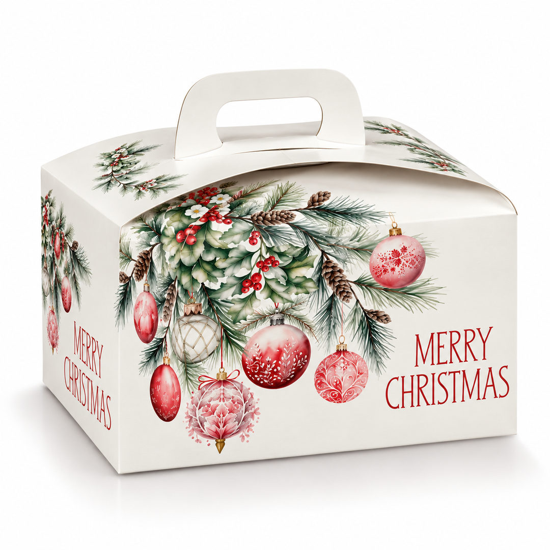Scatola portapanettone Scotton fantasia addobbi Natalizi con manico e chiusura ad incastro