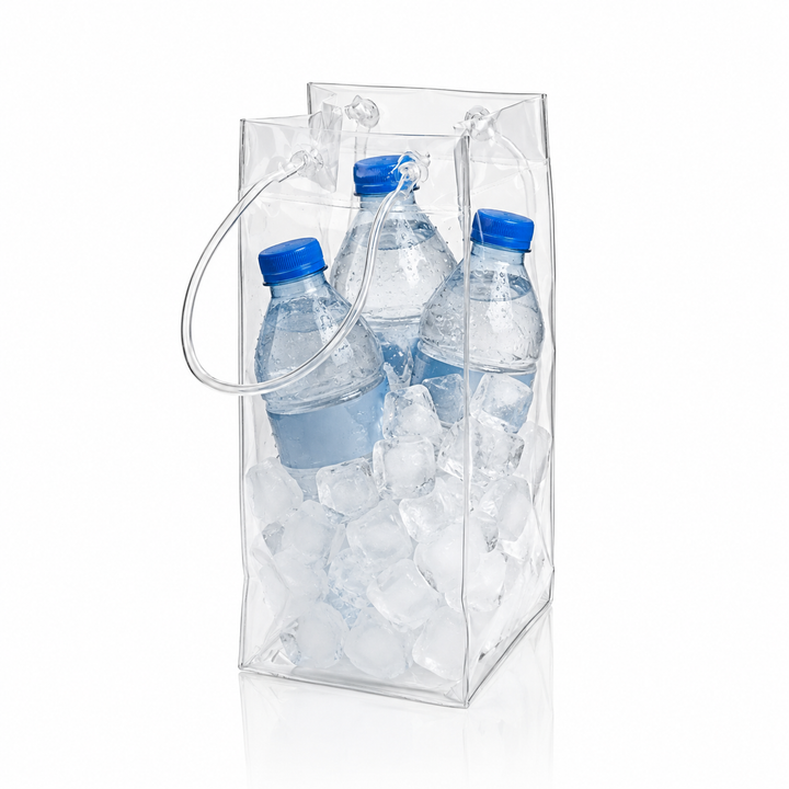 Wine Bags in PVC Trasparente con Manico – 12x12 cm Altezza 24 cm