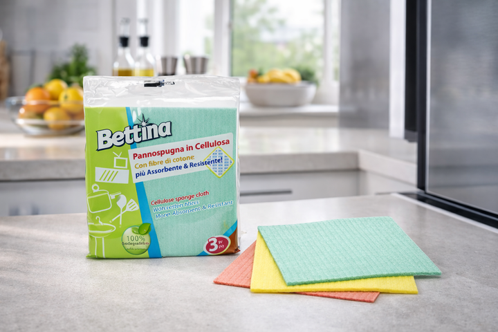 Pannospugna in Cellulosa Bettina 18x18 cm – Confezione da 3 Pezzi