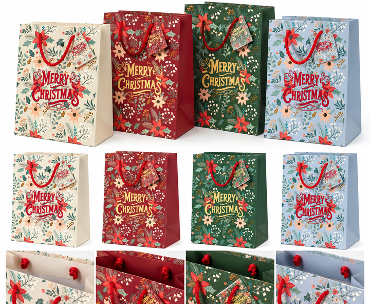 Shopper Natalizia “Merry Christmas” Mix di Colori – Sacchetti Regalo Natale – 12 Pezzi
