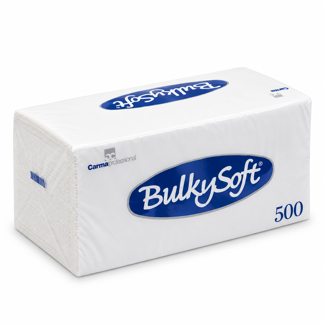Tovaglioli BulkySoft Compact 30x30 cm – 1 Velo Bianco in Cellulosa – 10x500 Pezzi