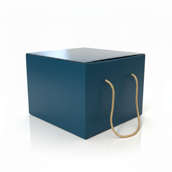 Scatola porta panettone in cartone con cordini oro - 24x24cm Altezza 18cm