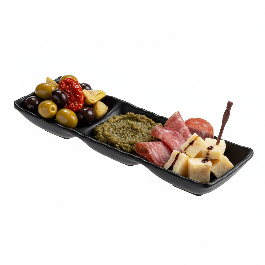 Coppetta a Tre Scomparti in Melamina Nera – 27× 9cm Altezza 3,5cm