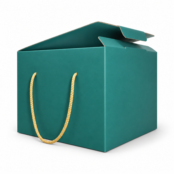 Scatola porta panettone in cartone con cordini oro Personalizzabile - 24x24cm Altezza 18cm
