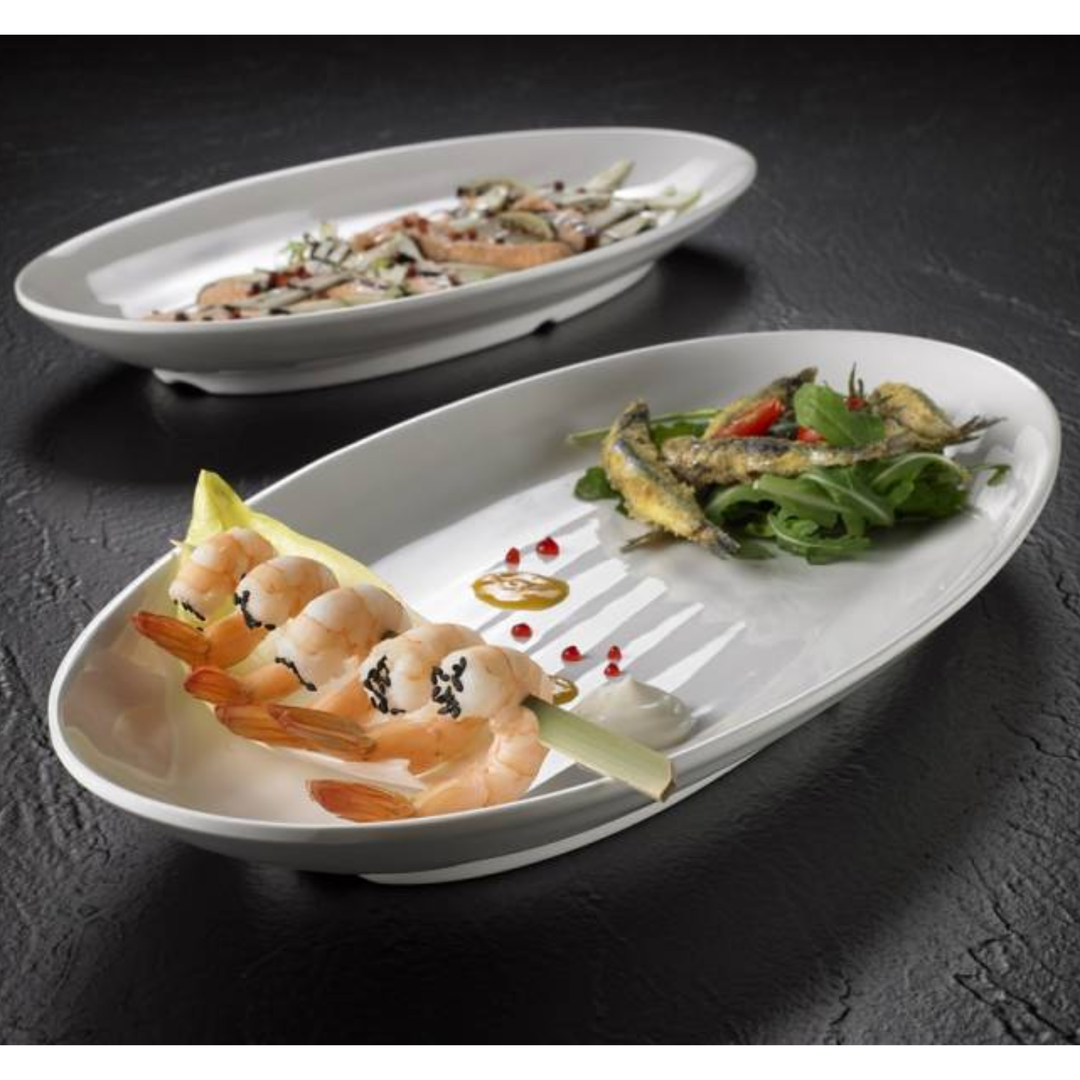 Vassoio Ovale “Le Perle” – Melamina Bianca 66×29 Altezza 6,3cm