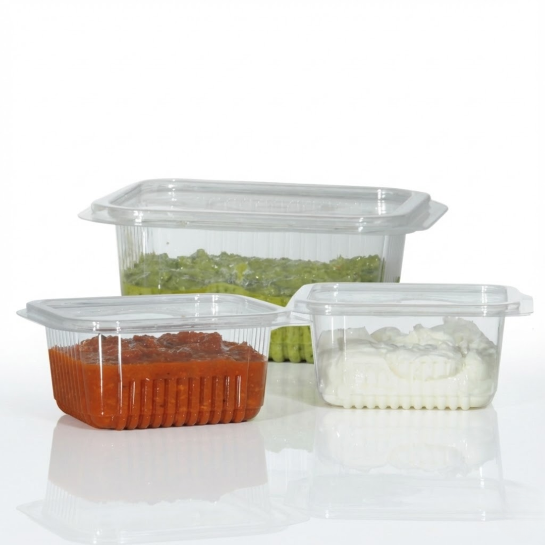 50pz Vaschette rettangolari trasparenti per alimenti con coperchio incernierato in PET