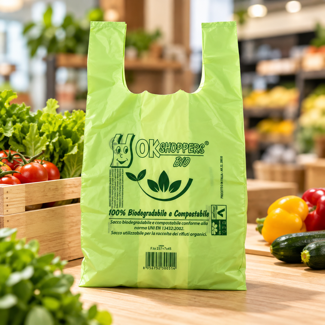 Buste Shopper Biodegradabili e Compostabili Verdi – Confezione da 4kg