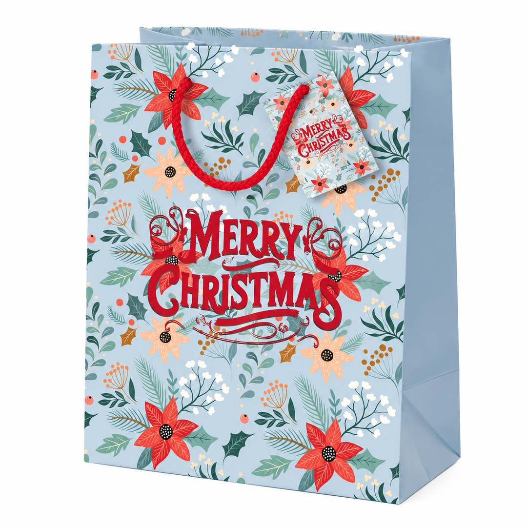 Shopper Natalizia “Merry Christmas” Mix di Colori – Sacchetti Regalo Natale – 12 Pezzi