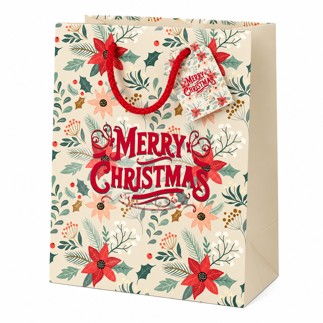 Shopper Natalizia “Merry Christmas” Mix di Colori – Sacchetti Regalo Natale – 12 Pezzi