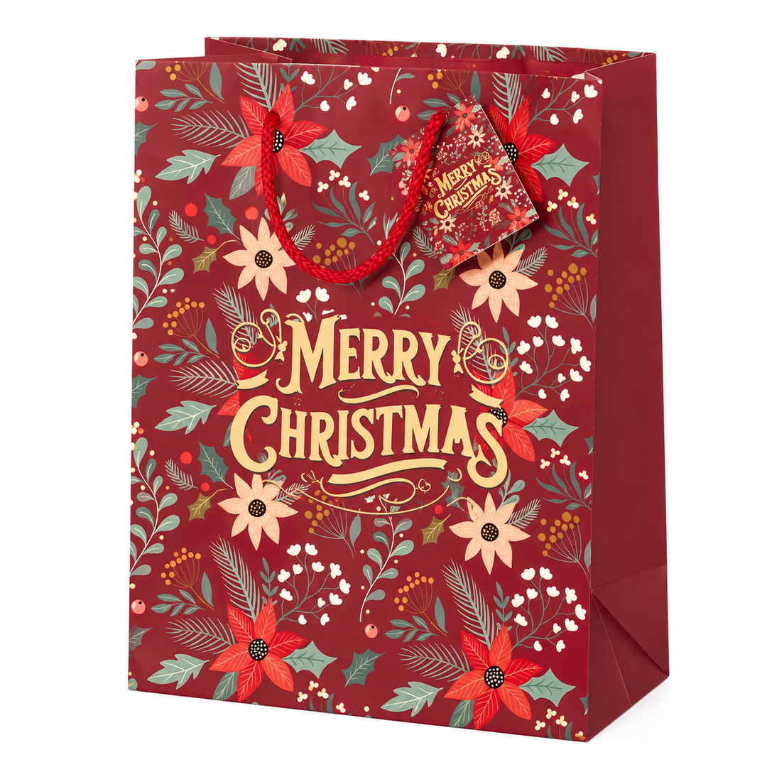 Shopper Natalizia “Merry Christmas” Mix di Colori – Sacchetti Regalo Natale – 12 Pezzi