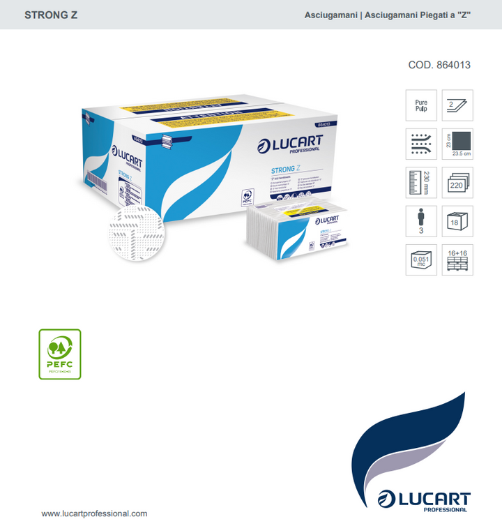 Asciugamani piegati a Z Strong Z Lucart Professional bianchi 864013 - 18cf x 220pz