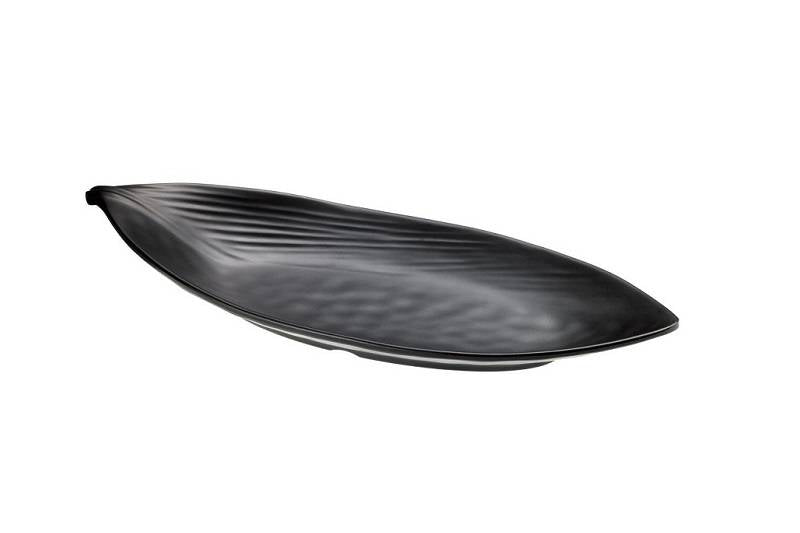 Piatto “Foglia” in Melamina – Nero Opaco Design Sagomato